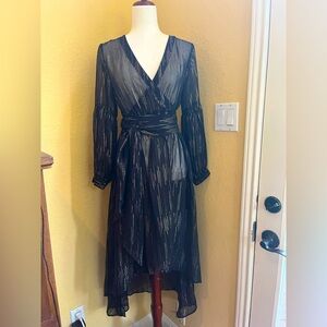 * - Express disco inspired black glitter wrap top. NWT. Small